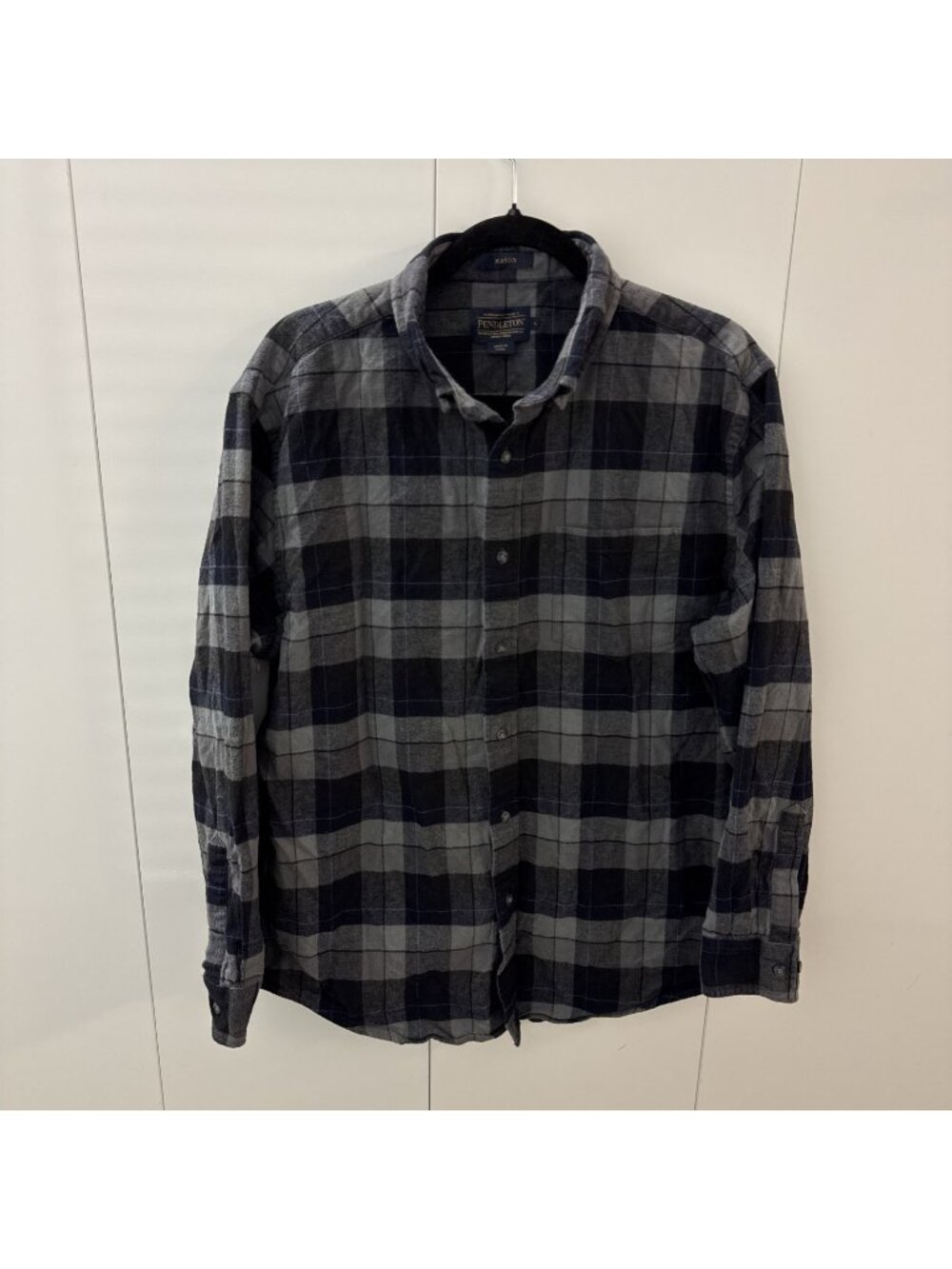 Pendleton Mason Plaid Long Sleeve Button Down Flannel Shirt Mens L Black Gray